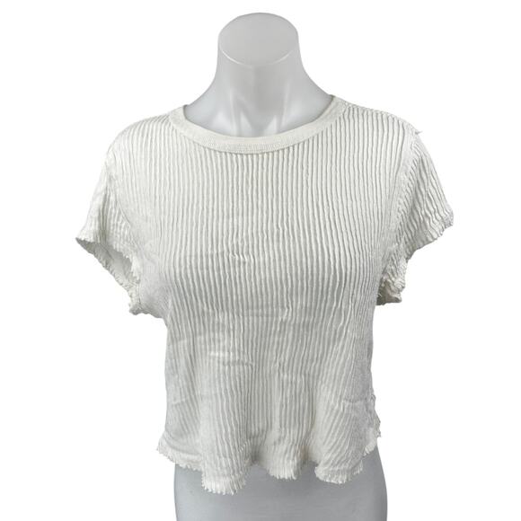 Free People FP Movement White Ribbed Knit Short Sleeve T Shirt Tee Top Size S - Picture 1 of 3